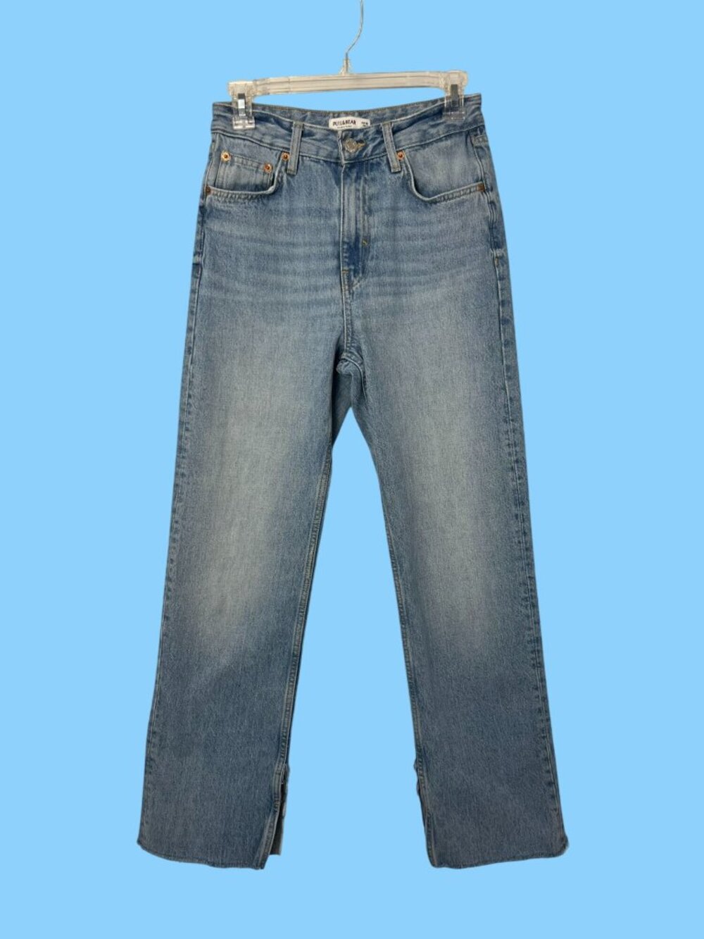 Pull&Bear Womens 4 Light Wash Jeans High Rise Split Raw Hem Used